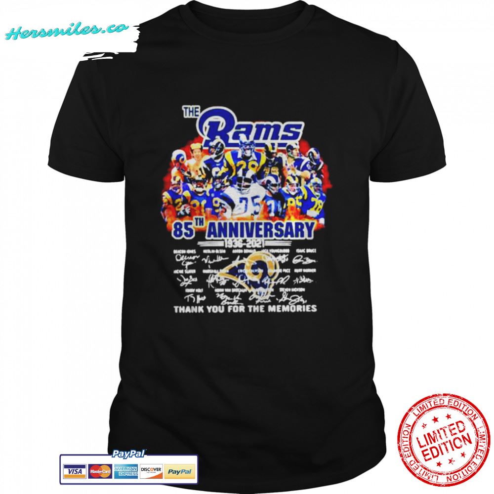 New update The Los Angeles Rams 85th anniversary 1936-2021 thank you for the memories signatures shirt