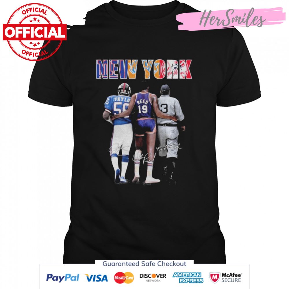New York Sports Lawrence Taylor Willis Reed And Babe Ruth Signatures Shirt