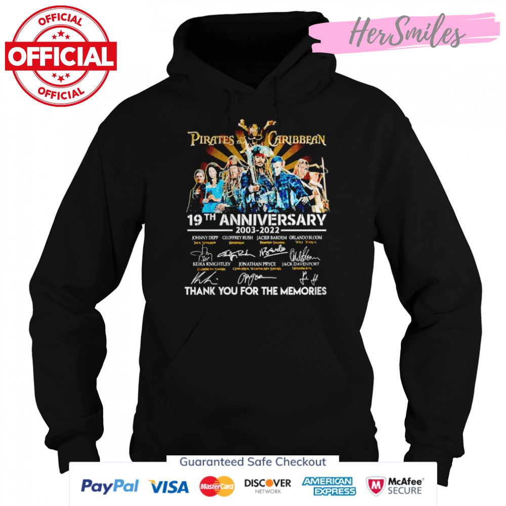 Pirates of the Caribbean 19th anniversary 2003-2022 thank you for the memories signatures shirt Pirates of the Caribbean 19th anniversary 2003-2022 thank you for the memories signatures shirt