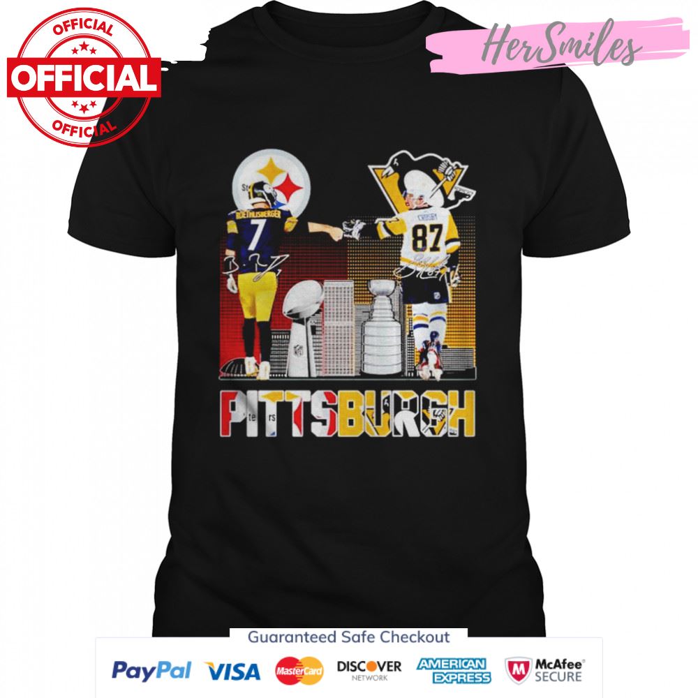 Pittsburgh Steelers and Pittsburgh Penguins champions Roethlisberger and Crosby signature shirt