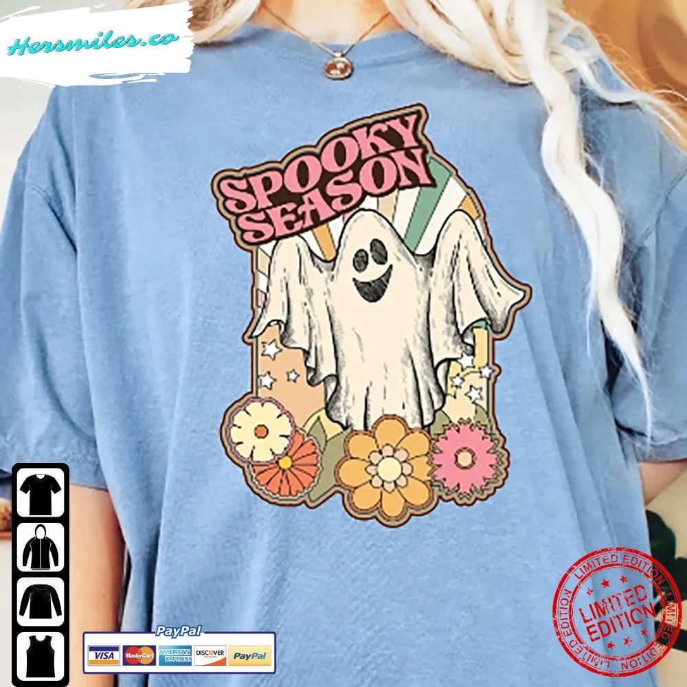 Retro Spooky Season Shirt Cute Ghost Halloween Sweatshirt T-Shirt
