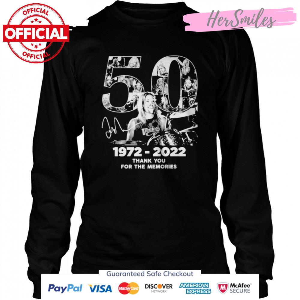 Rip Taylor Hawkins Age Of 50 1972-2022 Signature Thank You For The Memories T-Shirt Rip Taylor Hawkins Age Of 50 1972-2022 Signature Thank You For The Memories T-Shirt