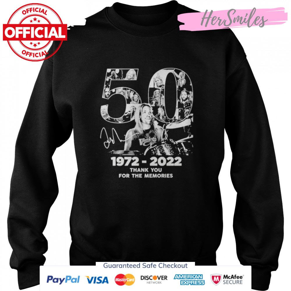 Rip Taylor Hawkins Age Of 50 1972-2022 Signature Thank You For The Memories T-Shirt Rip Taylor Hawkins Age Of 50 1972-2022 Signature Thank You For The Memories T-Shirt