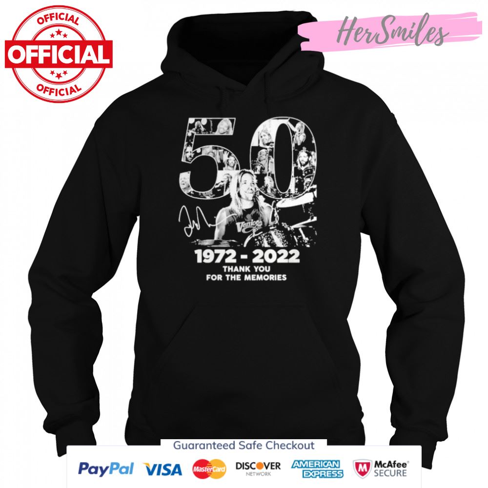 Rip Taylor Hawkins Age Of 50 1972-2022 Signature Thank You For The Memories T-Shirt Rip Taylor Hawkins Age Of 50 1972-2022 Signature Thank You For The Memories T-Shirt