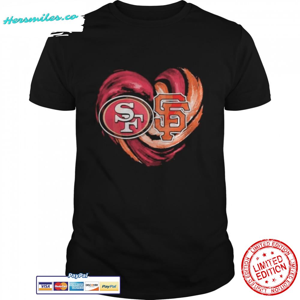 San Francisco 49ers and san francisco giants heart shirt