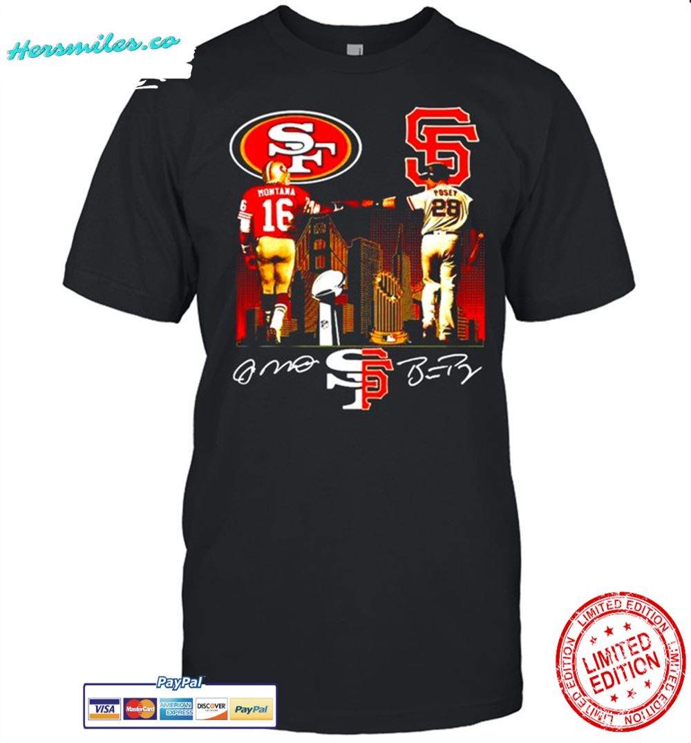 San Francisco 49ers Joe Montana and San Francisco Giants Buster Posey signature shirt
