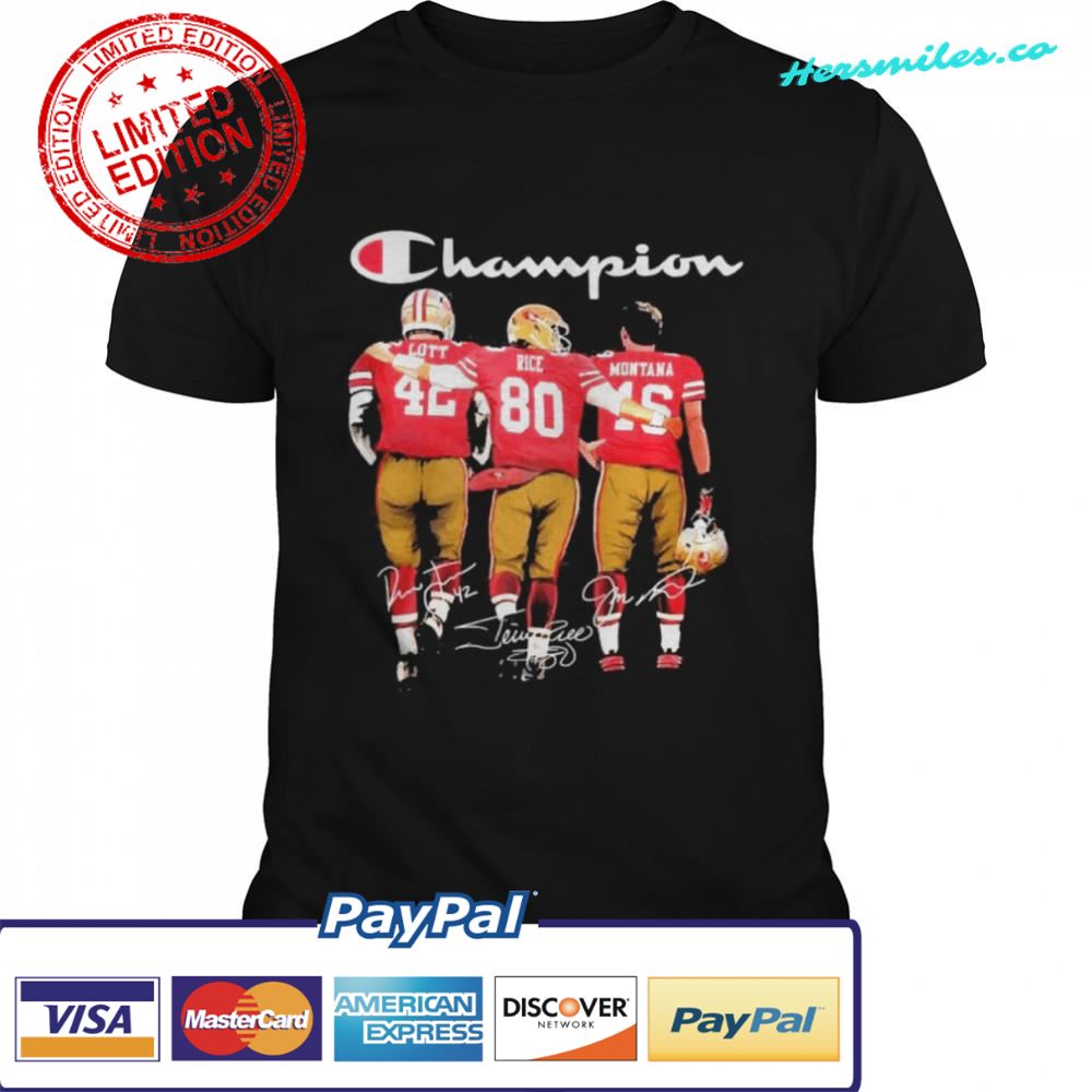 San Francisco 49ers Lott Rice and Montana champion signatures shirt
