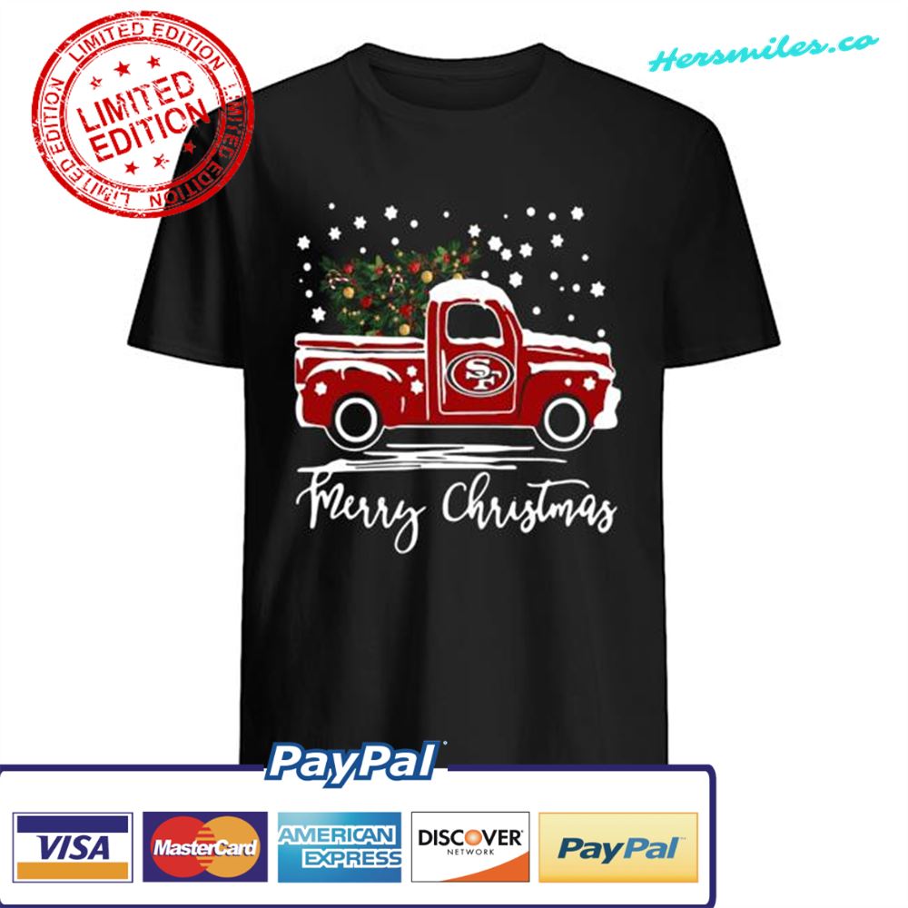 San Francisco 49ers pickup truck Merry Christmas shirt