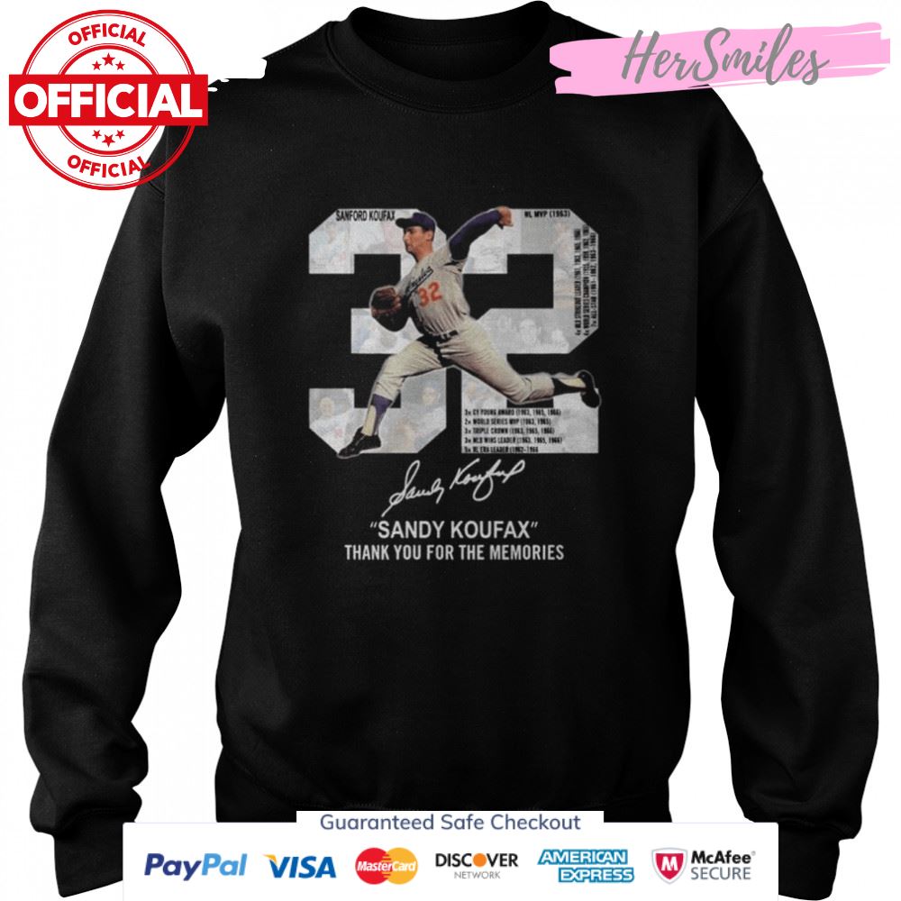 Sandy Koufax 32 Los Angeles Dodgers thank you for the memories signature shirt Sandy Koufax 32 Los Angeles Dodgers thank you for the memories signature shirt