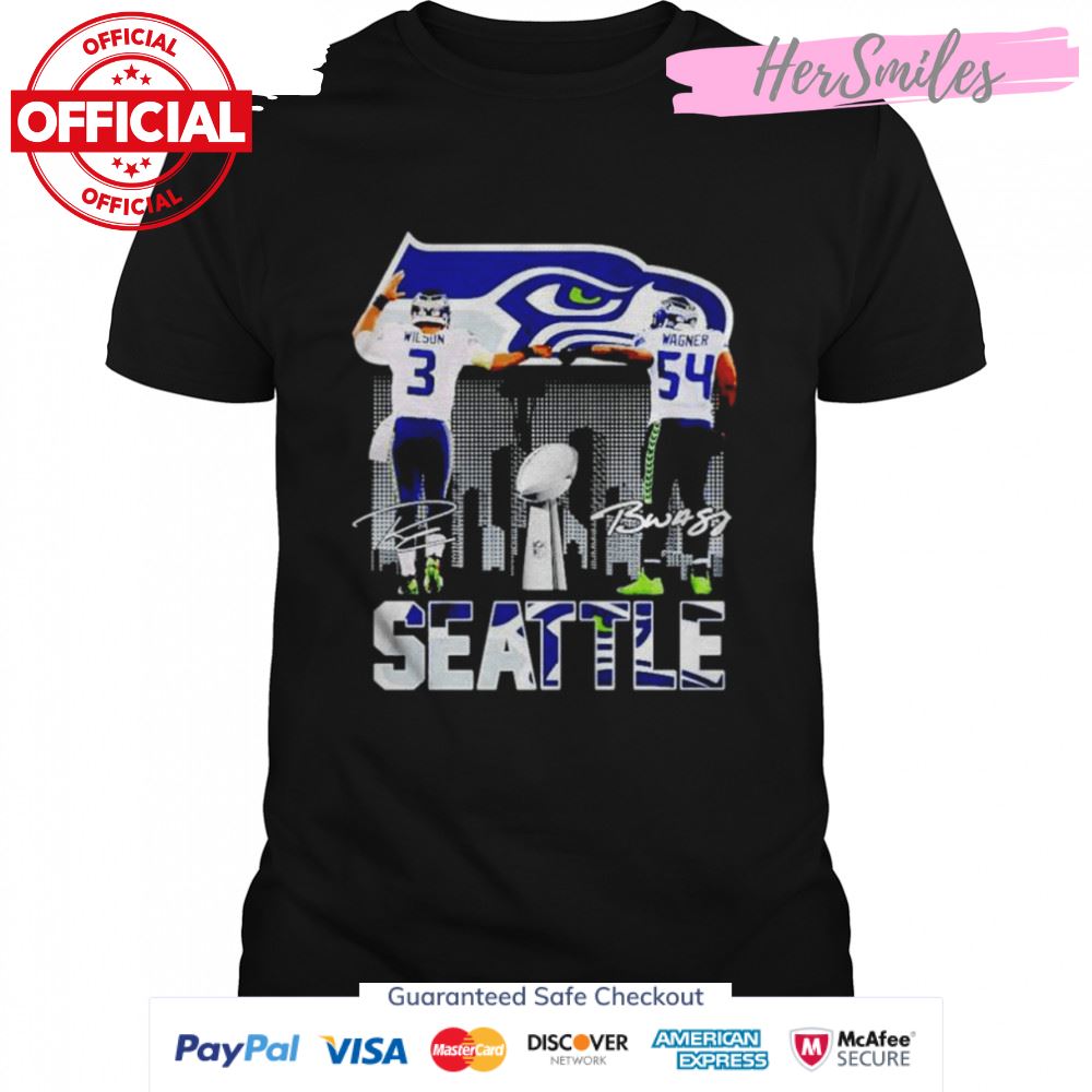 Seattle Seahawks Russell Wilson and Bobby Wagner signatures shirt