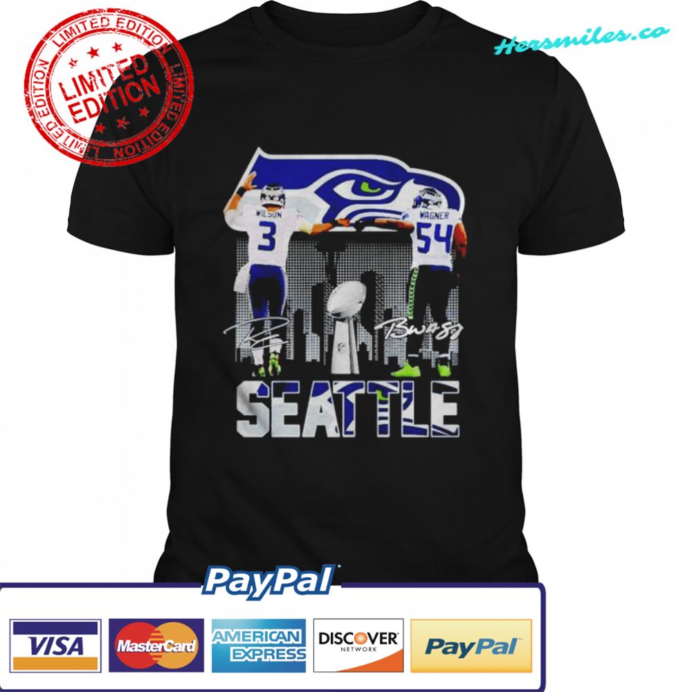 Seattle Seahawks Russell Wilson and Bobby Wagner signatures shirt