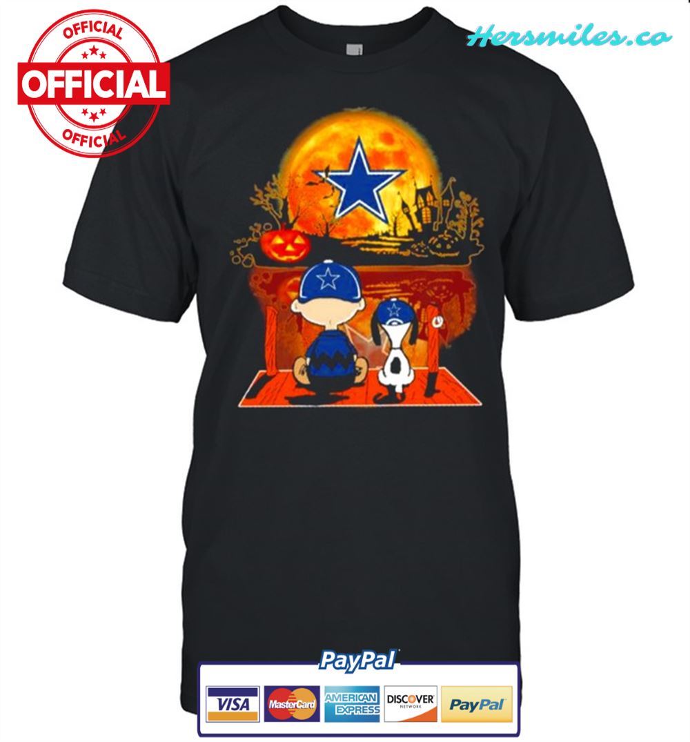 Snoopy and Charlie Brown Pumpkin Dallas Cowboys Halloween Moon Graphic T-Shirt