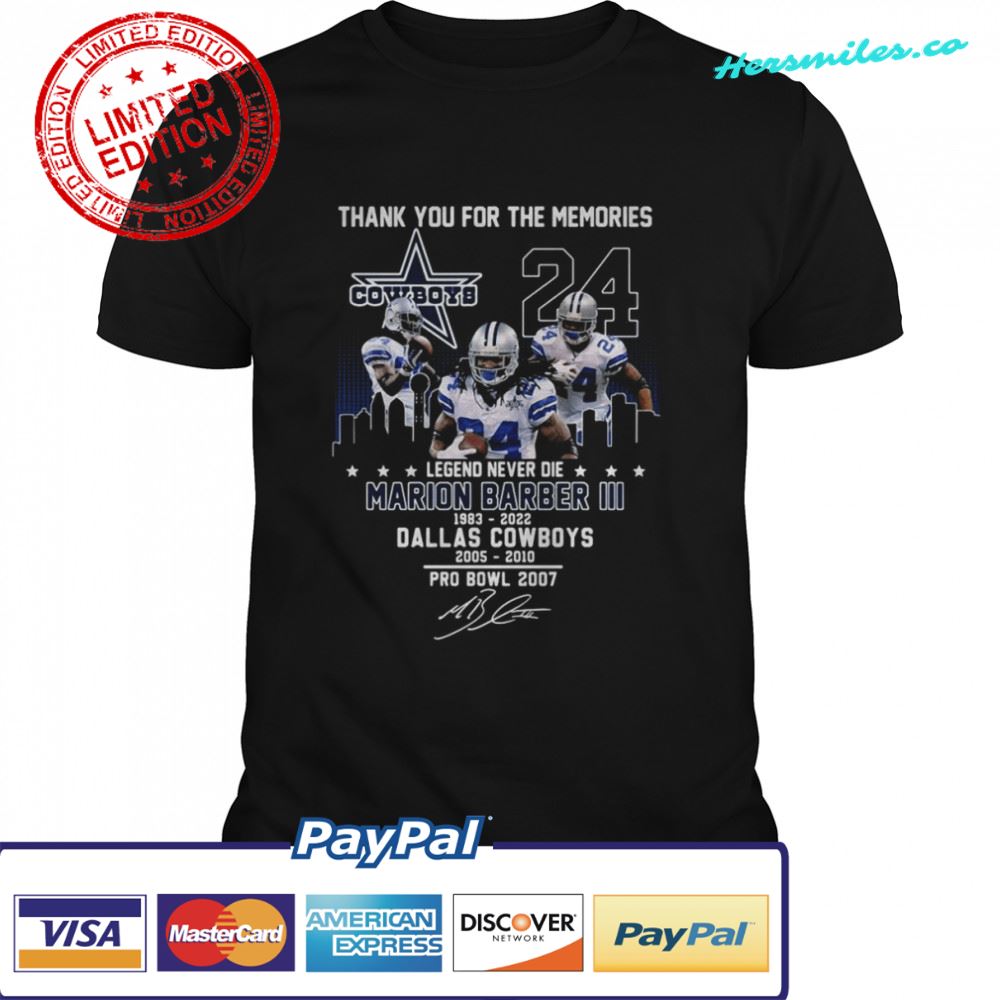 Thank You For The Memories Legend Never Die Marion Barber Iii Dallas Cowboys Pro Bowl 2007 Signature Shirt