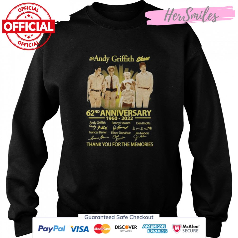 The Andy Griffith Show 62nd Anniversary 1960 – 2022 Signatures Thank You For The Memories T-Shirt The Andy Griffith Show 62nd Anniversary 1960 – 2022 Signatures Thank You For The Memories T-Shirt