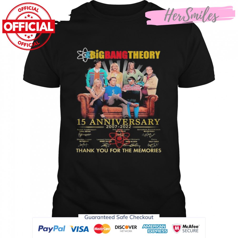 The Big Bang Theory 15 anniversary 2007-2022 thank you for the memories signatures shirt