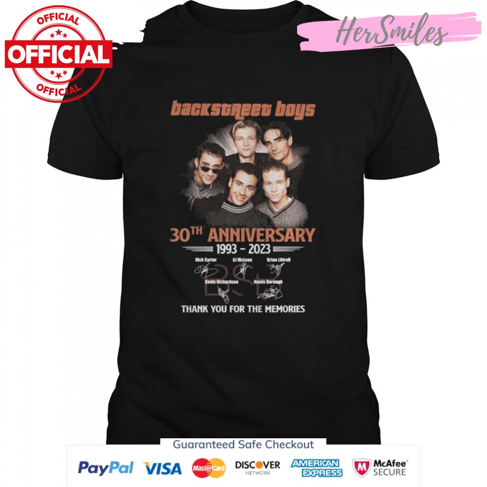 The BSB Backstreet Boys 30th Anniversary 1993 2023 Signatures Thank You For The Memories Shirt