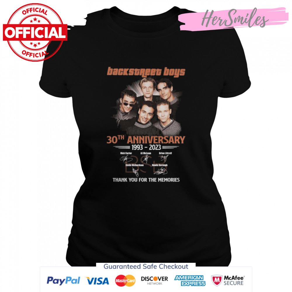 The BSB Backstreet Boys 30th Anniversary 1993 2023 Signatures Thank You For The Memories Shirt