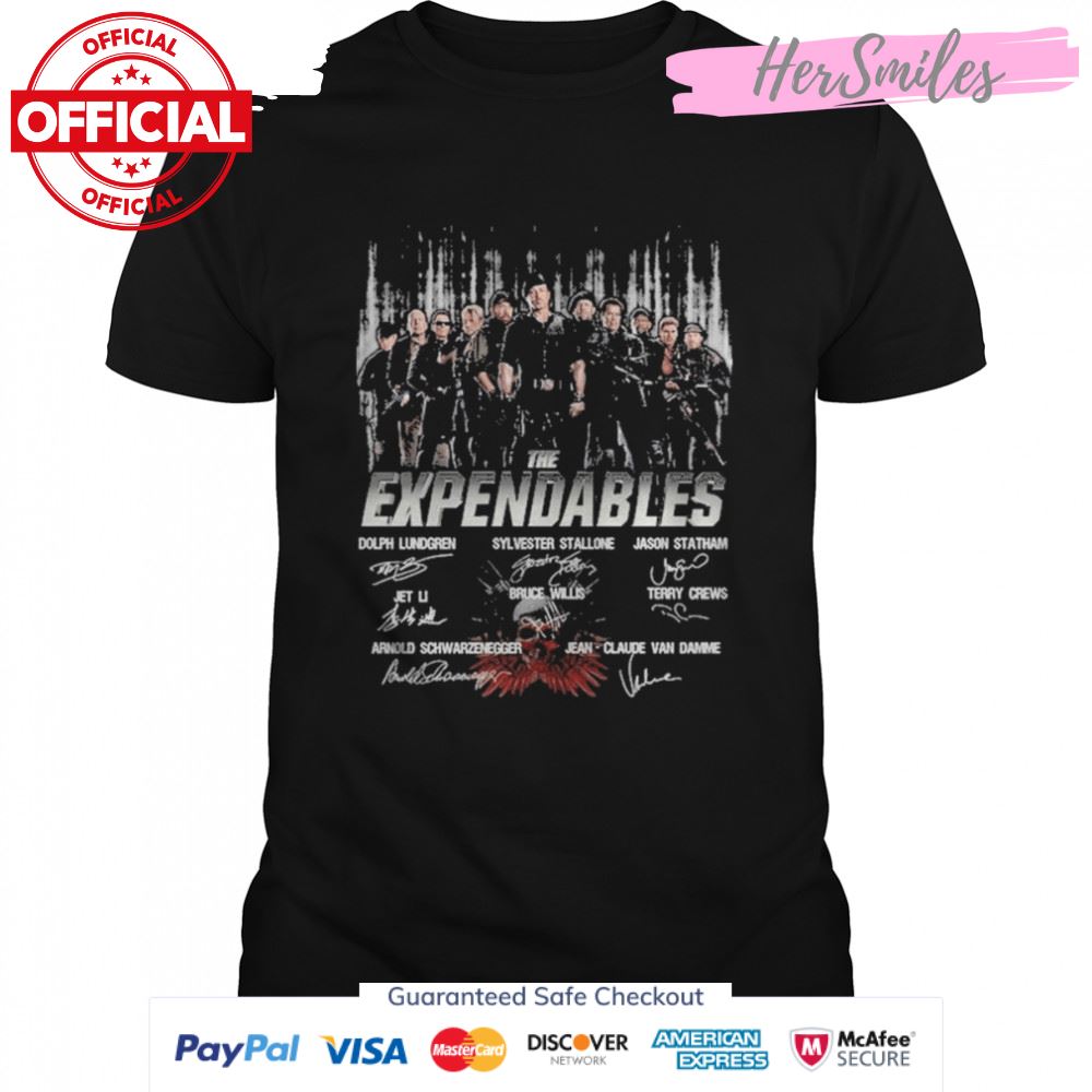 The Expendables Dolph Lundgren Sylvester Stallone signatures shirt