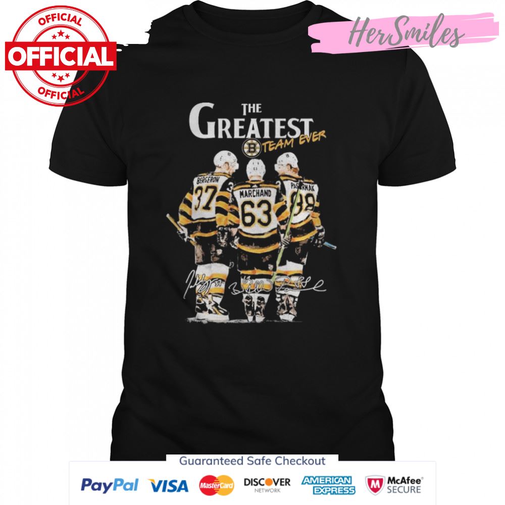 The Greatest Team Ever Boston Bruins Bergeron and Marchand and Pastrnak Signatures Shirt
