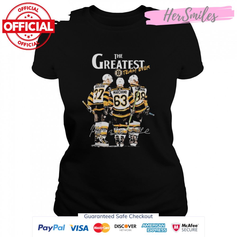The Greatest Team Ever Boston Bruins Bergeron and Marchand and Pastrnak Signatures Shirt