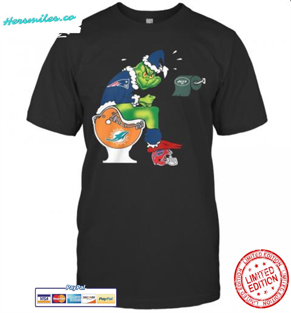 The Grinch New England Patriots Shit On Toilet Miami Dolphins And Other Teams Christmas T-Shirt