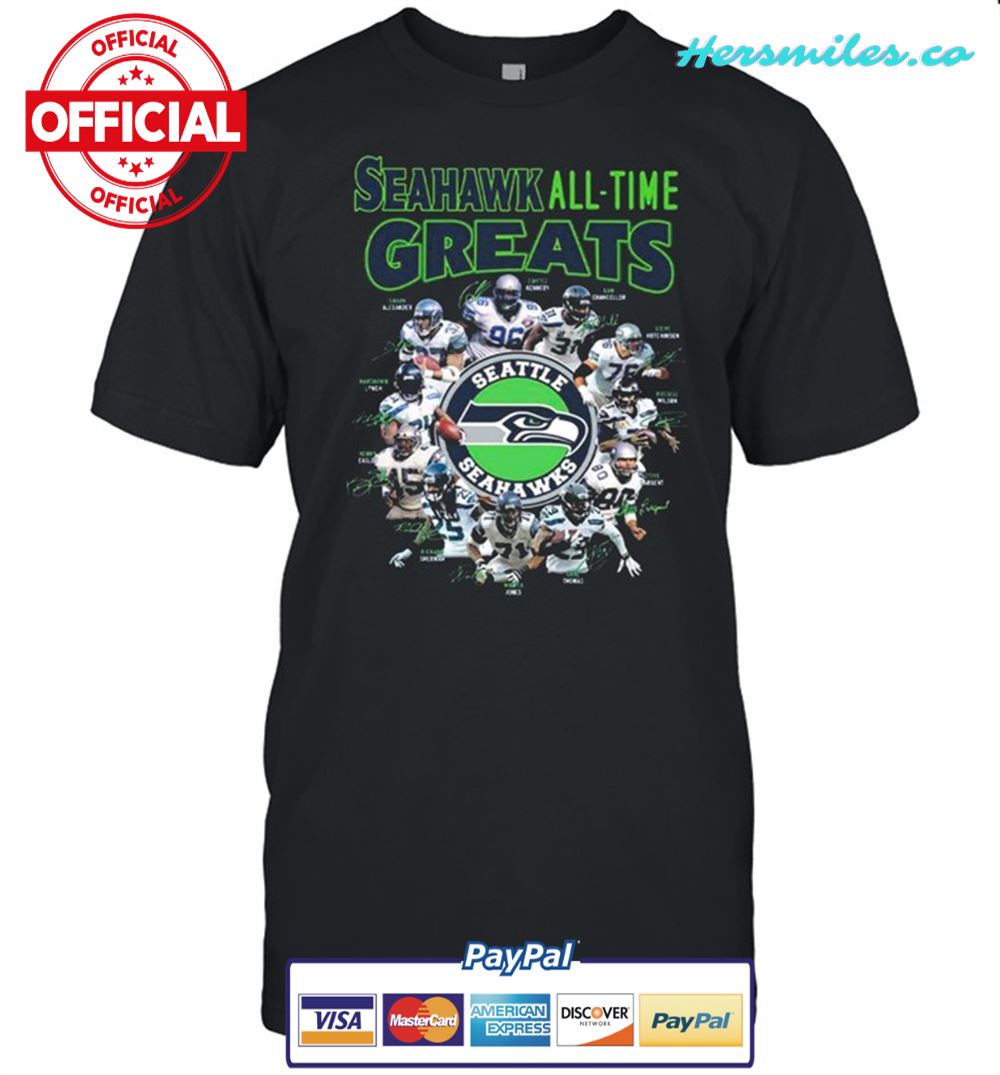 The Seattle Seahawks Football Teams Seahawk All Time Greats Signatures shirt