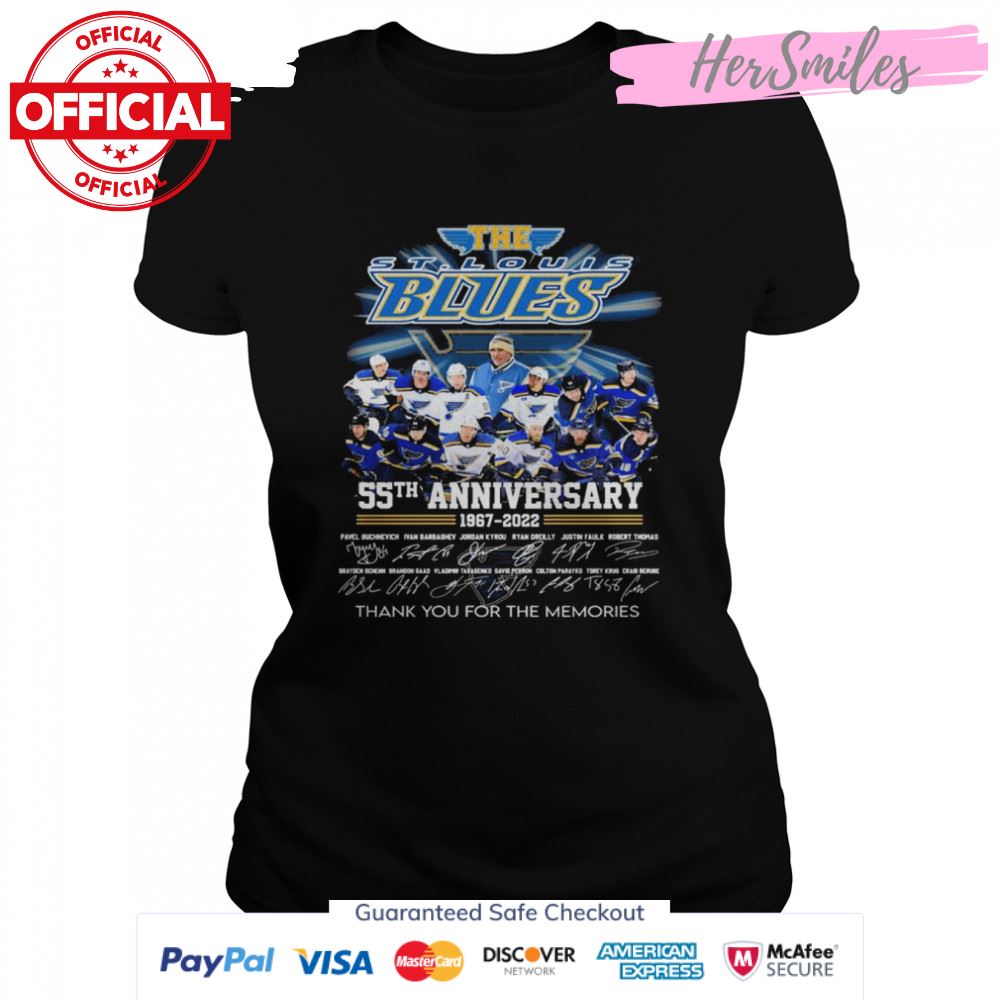 The St Louis Blues 55th anniversary 1967-2022 thank you for the memories signatures shirt