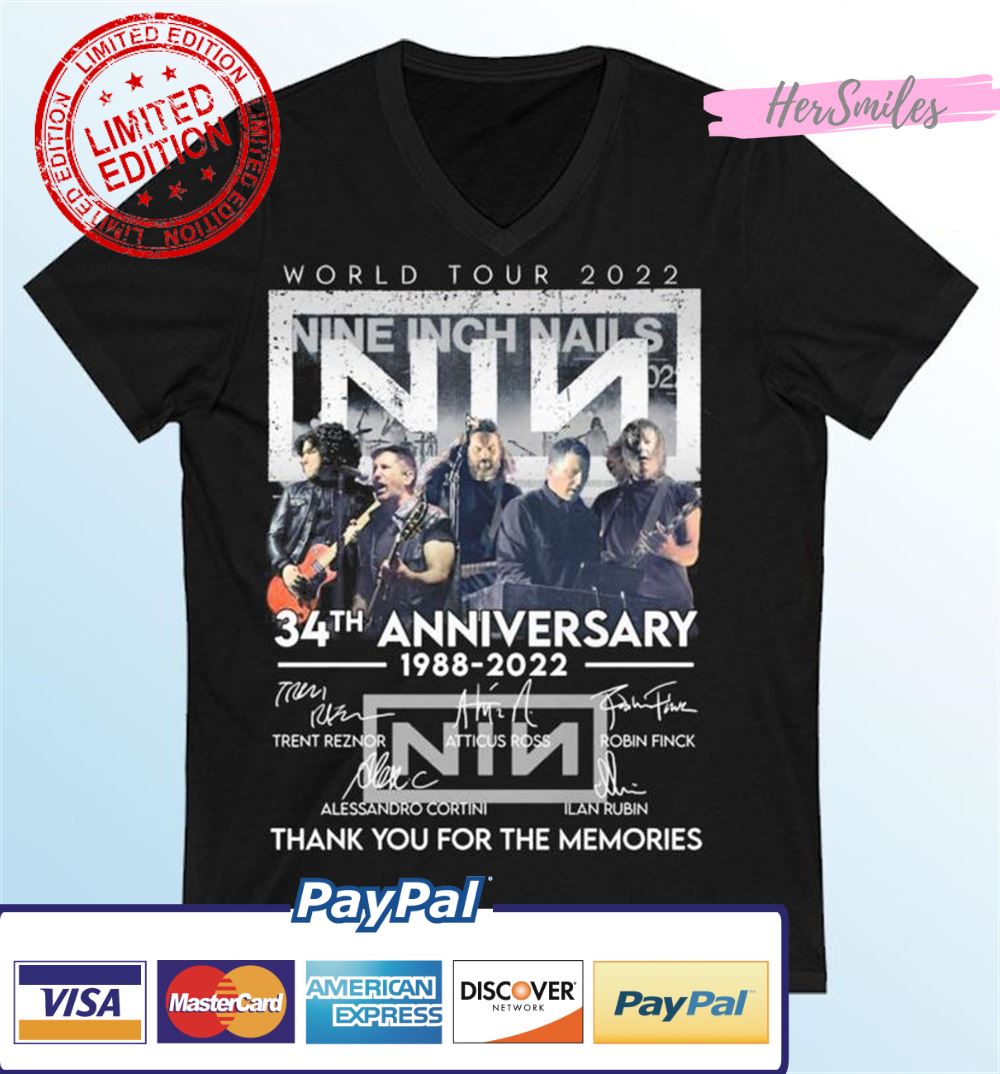 World Tour 2022 Nine Inch Nails 34th Anniversary 1988-2022 Thank You For The Memories Signature T-Shirt