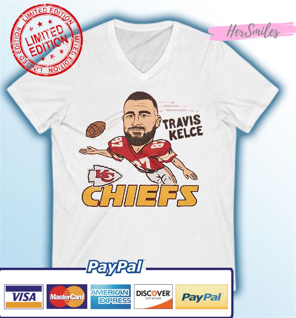 Kansas City Chiefs Travis Kelce Caricature T-Shirt - Hersmiles