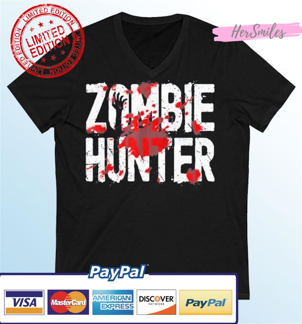 Zombie Hunter Halloween Costume Blood Splatter T-Shirt