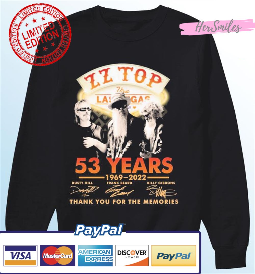Zz Top Viva Las Vegas 53 Years 1969-2022 Thank You For The Memories Signatures T-Shirt