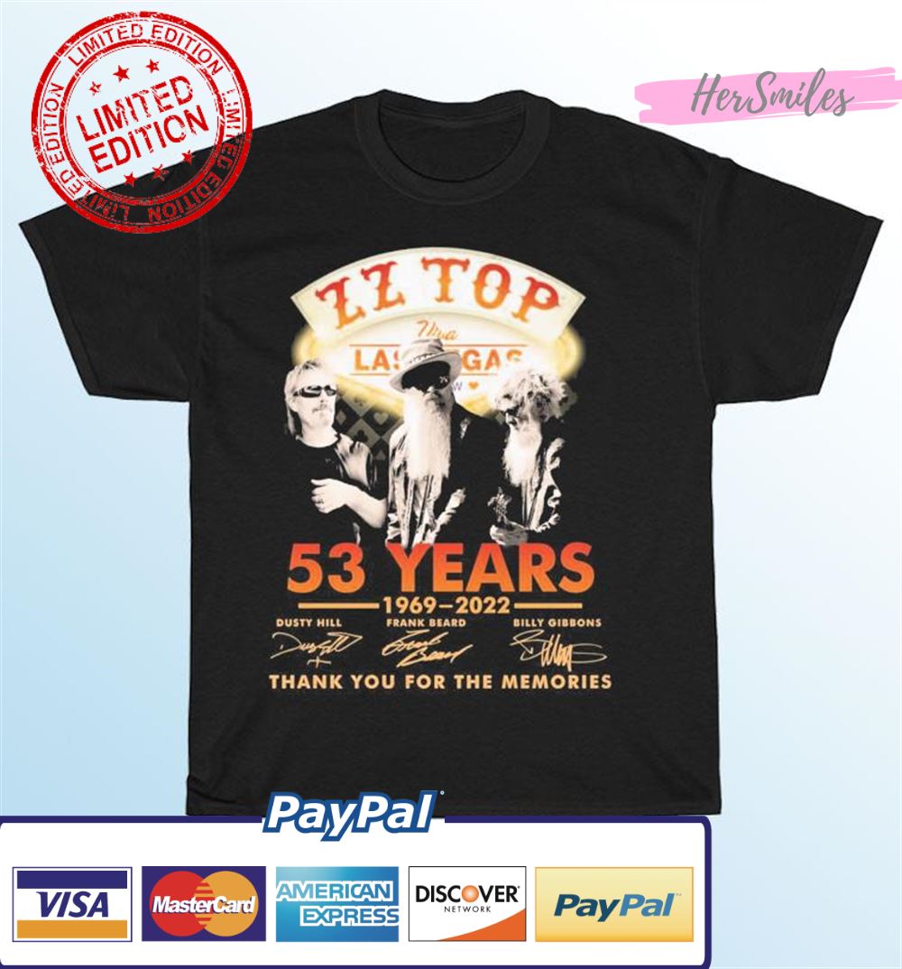 Zz Top Viva Las Vegas 53 Years 1969-2022 Thank You For The Memories Signatures T-Shirt