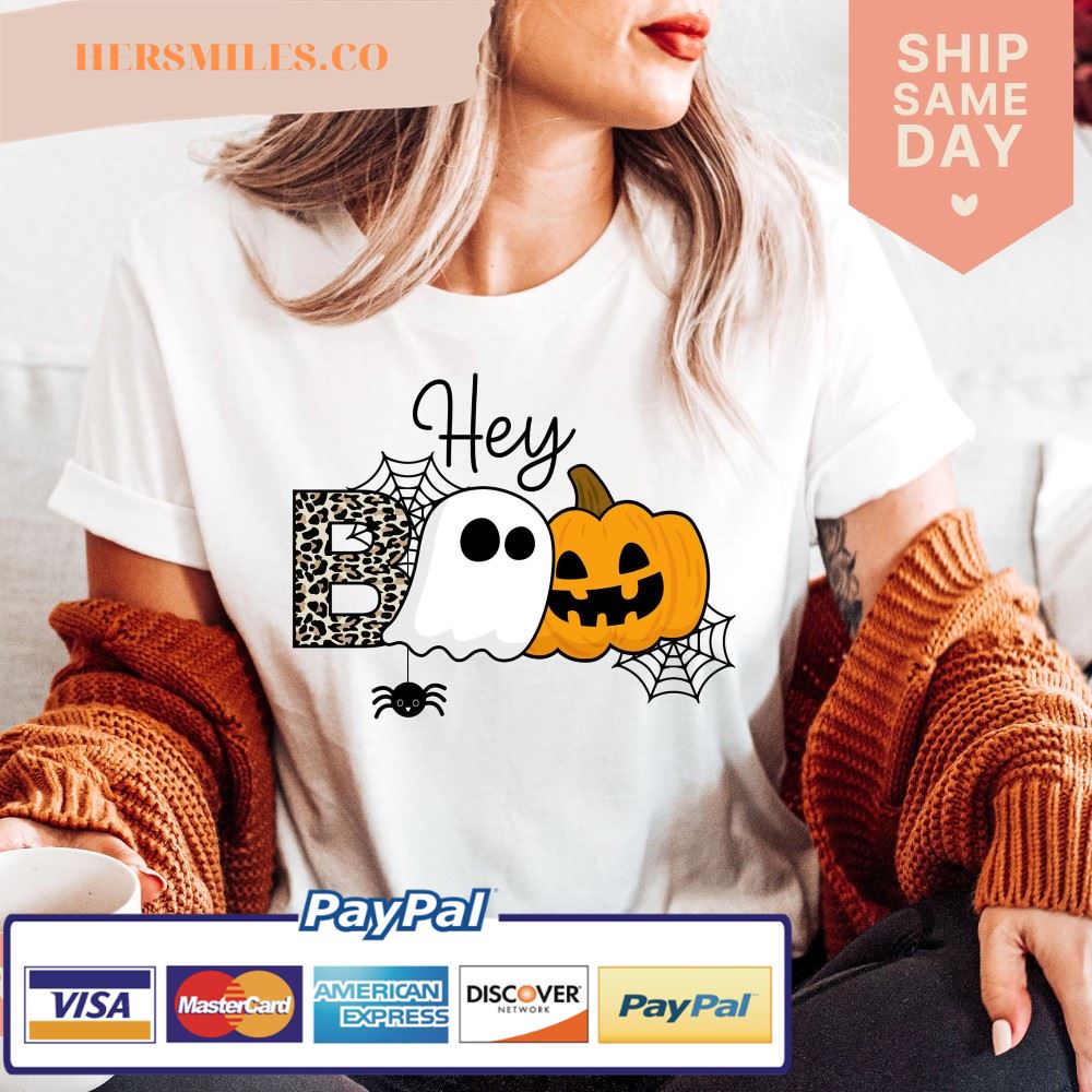 Hey Boo Halloween Shirt for Women, Cute Halloween T-Shirts