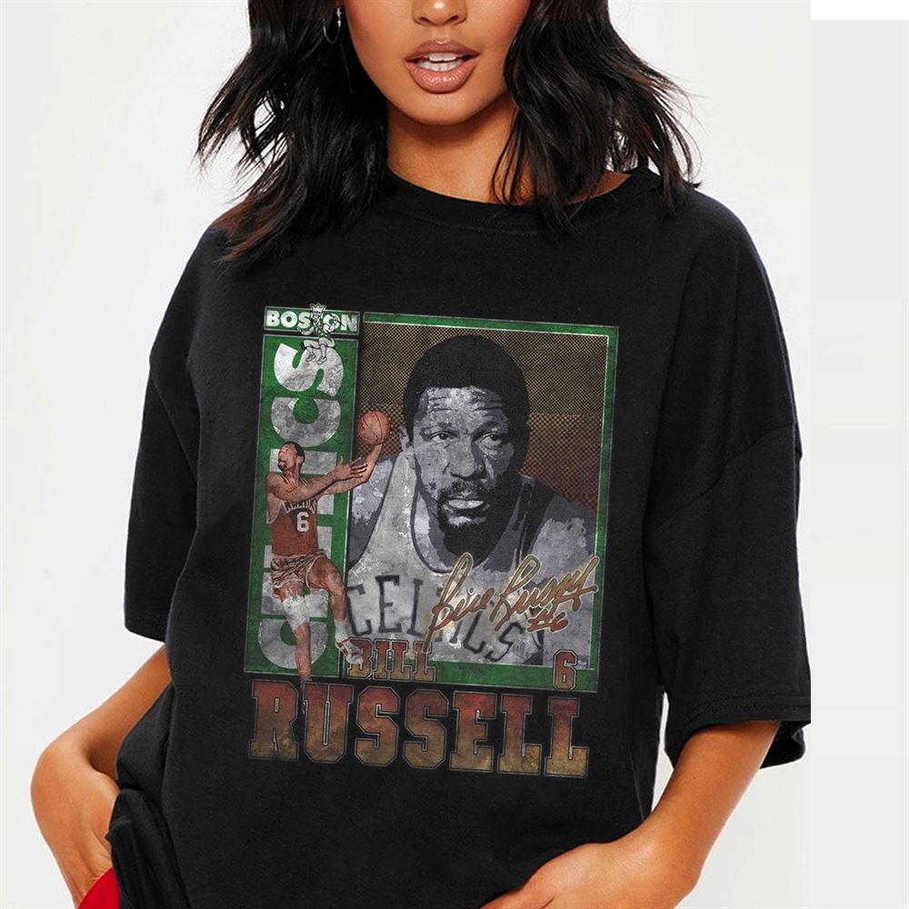 NBA Legend Basketball Bill Russell Vintage 90s Signature T-Shirt