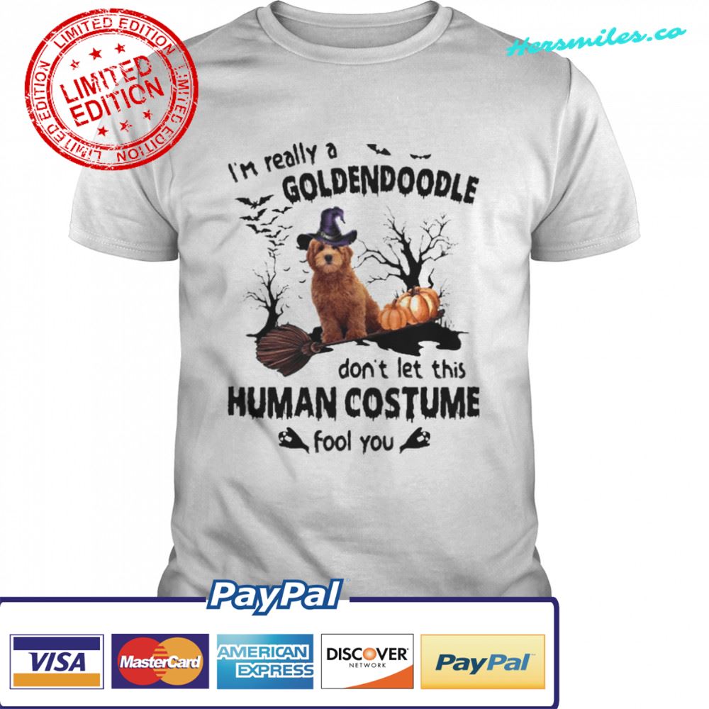 Red Goldendoodle Dog I’m Really A Goldendoodle Don’t Let This Human Costume Fool You Halloween Shirt