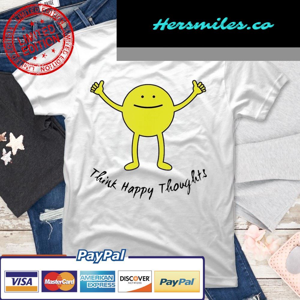 Think Happy Thoughts Cute Yellow Smile Face Motivation T-Shirt