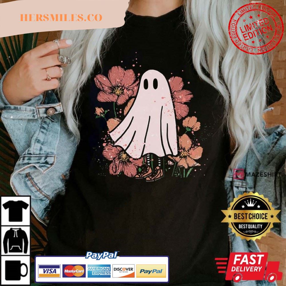 Vintage Floral Ghost Halloween T-Shirt