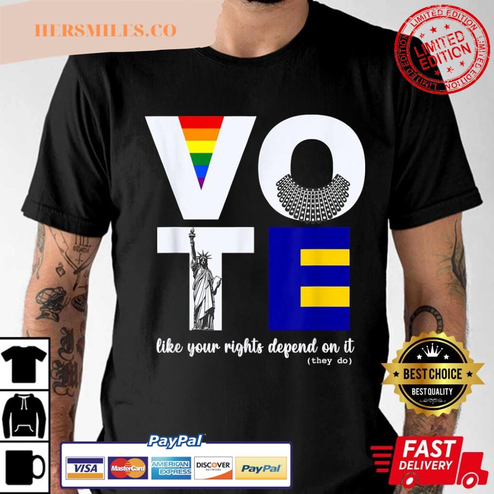 Vote Dissent Collar Statue of Liberty Pride Flag Equality T-Shirt