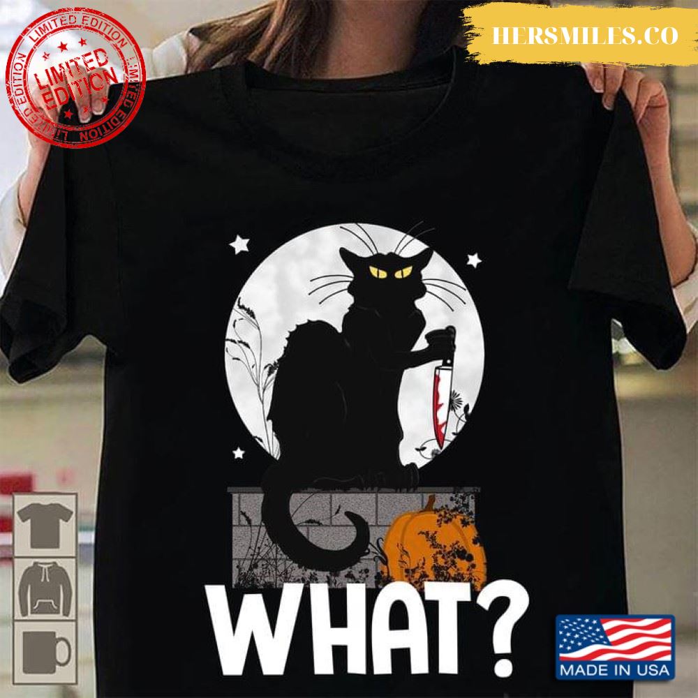 What Black Cat With Blood Knife At Night for Halloween Shirt