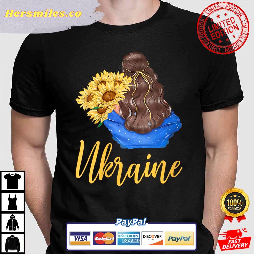 Womens Ukraine Girl With Sunflowers Blue Yellow Colors Patriotic Support Ukraine T-Shirt
