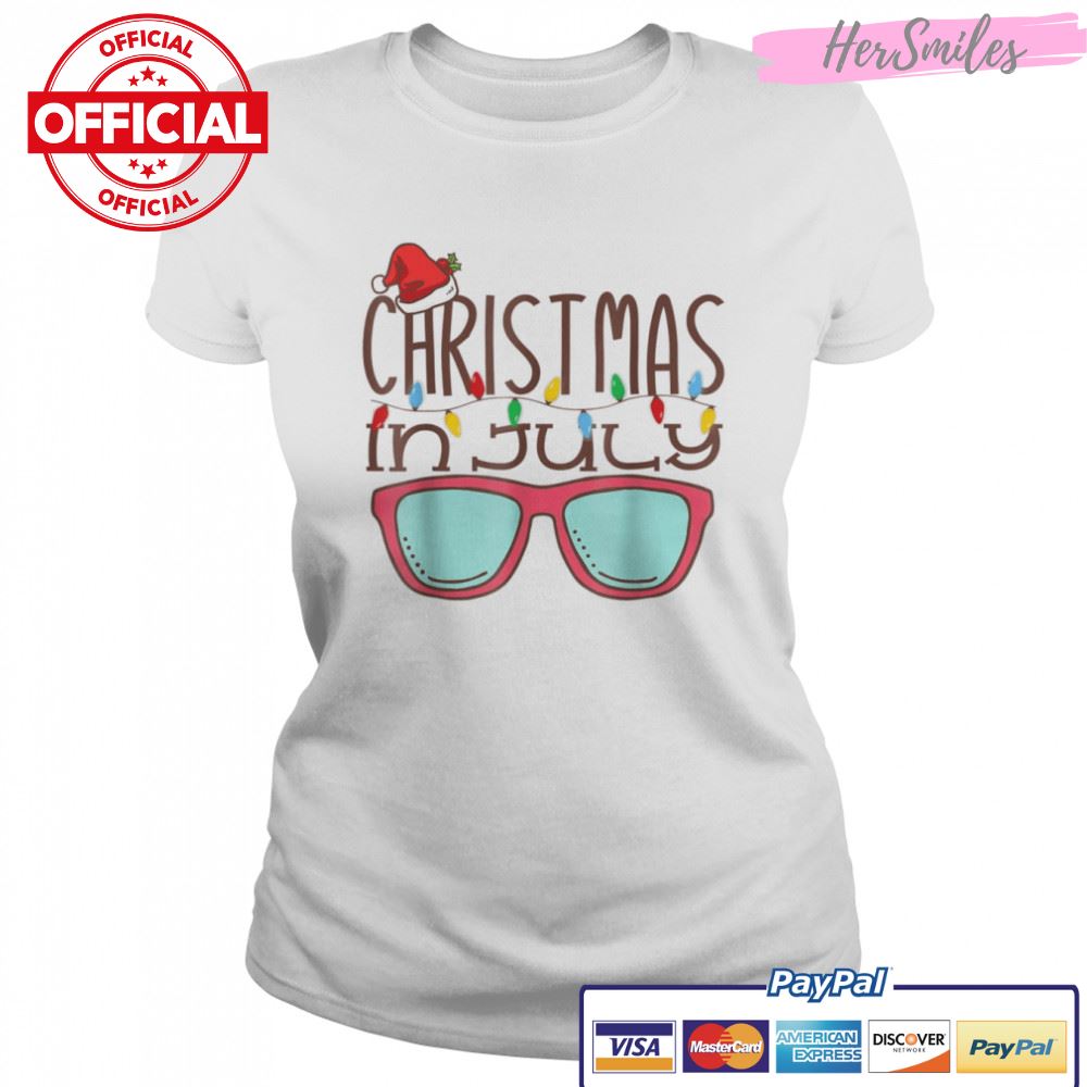 Christmas In July Santa Hat Sunglasses Summer Beach Vacation T-Shirt