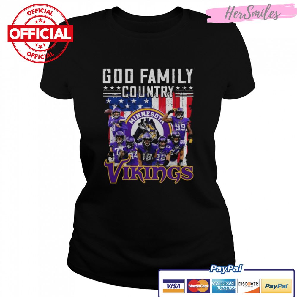 God family country Minnesota Vikings American flag signatures shirt