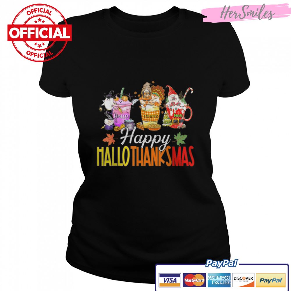 Happy Hallothanksmas Gnomes Halloween Thanksgiving Christmas T-Shirt B0BKKRWF33