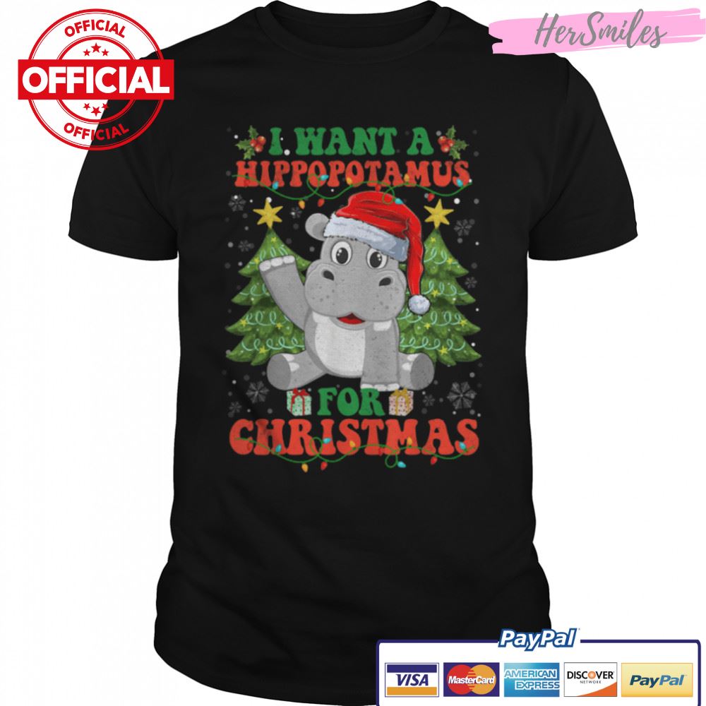 I Want A Hippopotamus For Christmas Santa Hippo Lover Xmas T-Shirt B0BKM39FRZ