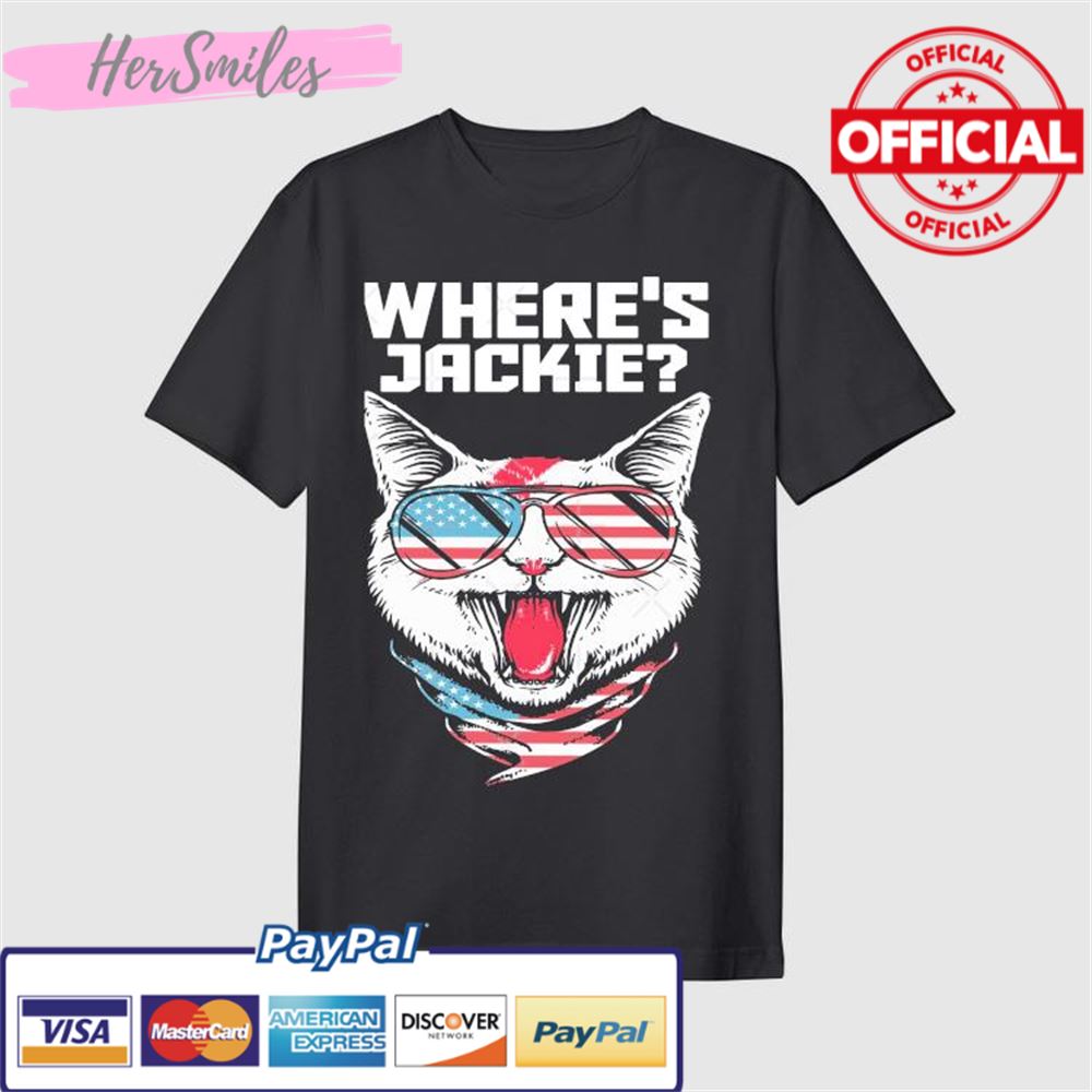 Where Are You Jackie America Cat Flag Sunglasses T-Shirt