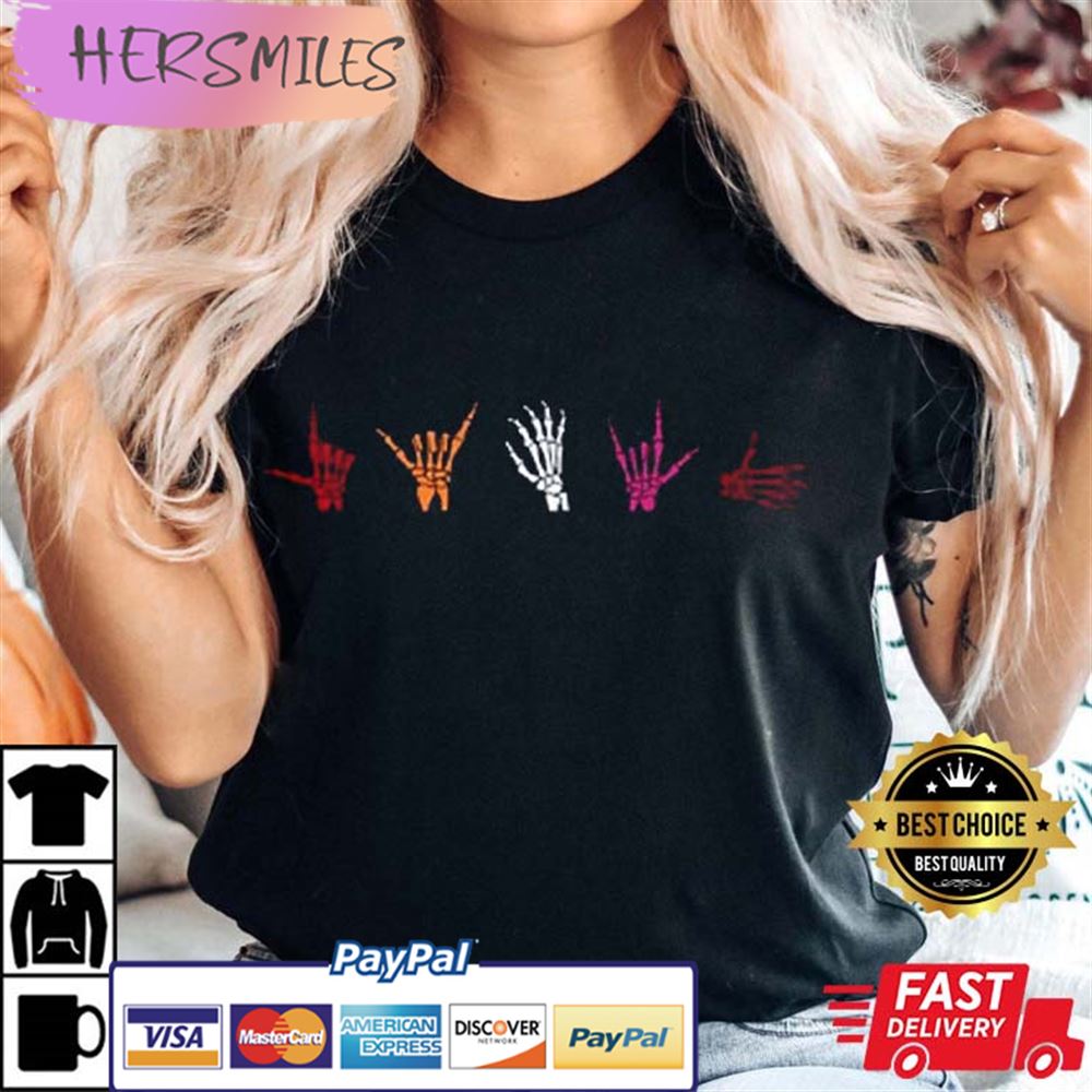 Halloween Lesbian Skeleton Hands Femme Flag Subtle Discreet Pride Month LGBTQ BestT-shirt
