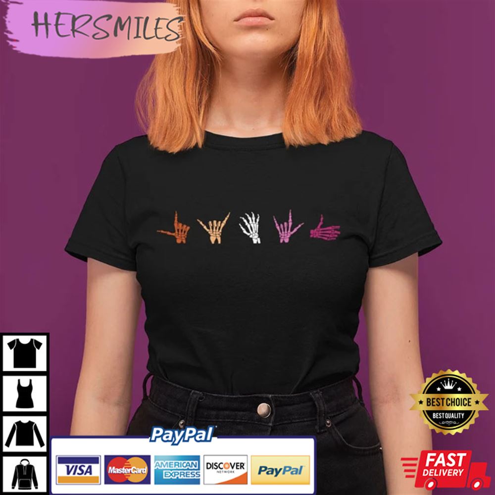 Halloween Lesbian Skeleton Hands Femme Flag Subtle Discreet Pride Month LGBTQ BestT-shirt Halloween Lesbian Skeleton Hands Femme Flag Subtle Discreet Pride Month LGBTQ BestT-shirt
