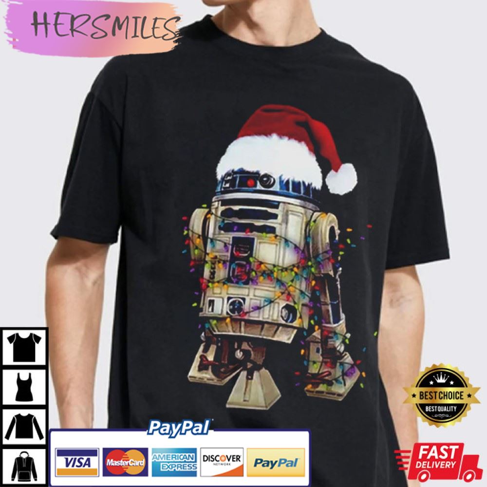 R2D2 Christmas Xmas Lights Gift Present Best T-Shirt
