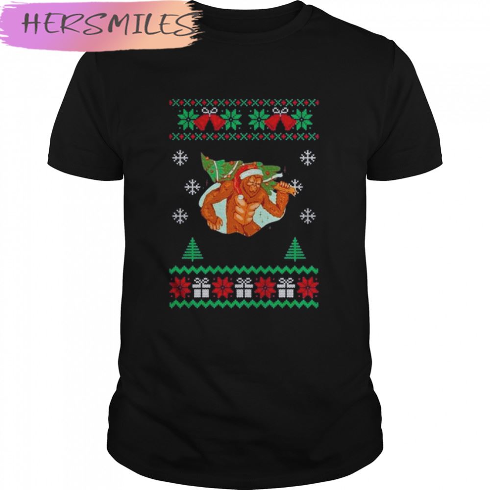 Santa Bigfoot Tree Christmas 2022 T-shirt