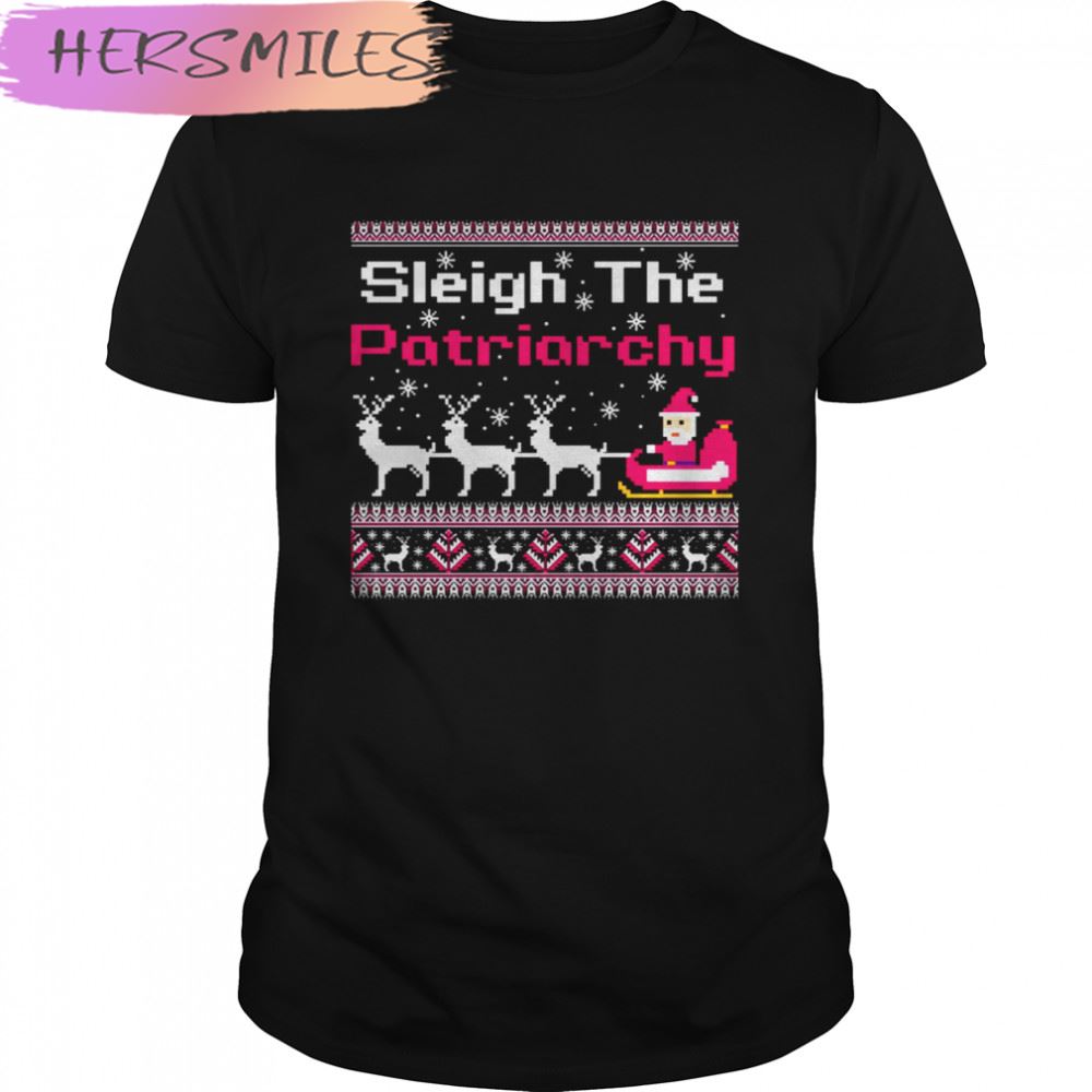 Pink Sleigh The Patriarchy Feminist Christmas T-shirt